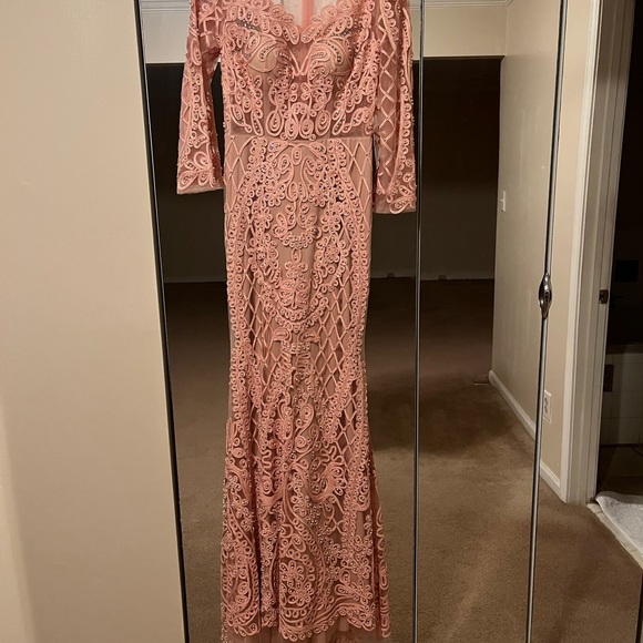 Peach pearl embroidered longline dress never worn - Picture 3 of 5